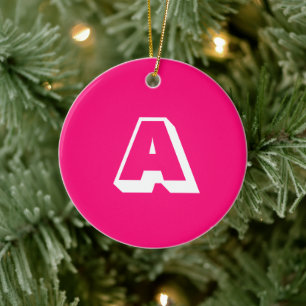 Initial Monogrammed shock rosa fuchsia-anpassnings Julgransprydnad Keramik