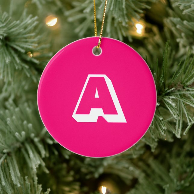 Initial Monogrammed shock rosa fuchsia-anpassnings Julgransprydnad Keramik (Träd)
