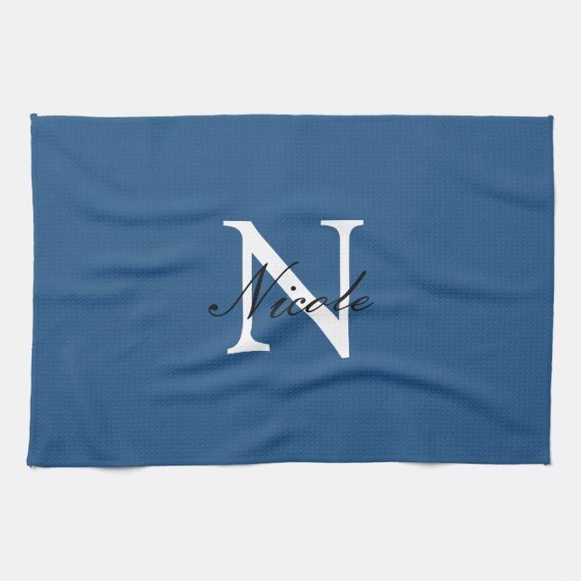 Initial Monogrammerad Handskriven Eget Namn Blå Kökshandduk (Horisontell)