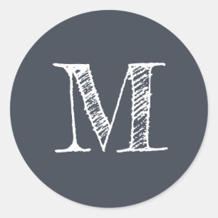 Initial Mörk blått etikett för Modern Script Monog