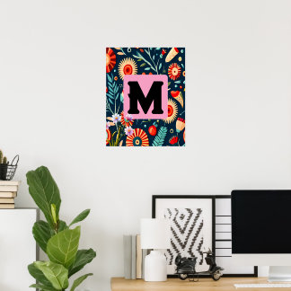 Initial Namn | Färgblommor och Löv av Abstrakt Poster