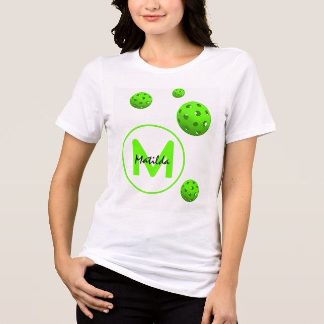 Initial Namn Grön Pickleball Paddle Sport T Shirt (Framsida)
