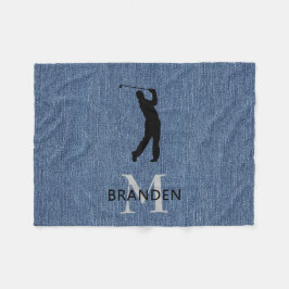 Initial Namn Manlig Golfspelare, Blå Denimtryck Fleecefilt