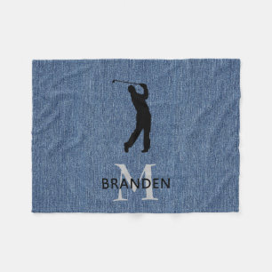 Initial Namn Manlig Golfspelare, Blå Denimtryck Fleecefilt