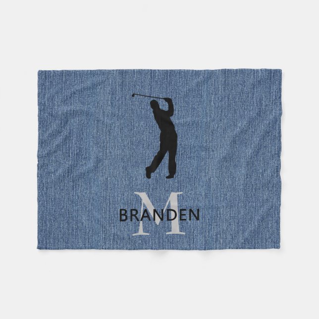 Initial Namn Manlig Golfspelare, Blå Denimtryck Fleecefilt (Framsidan (Horisontell))