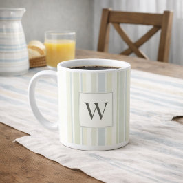 Initial Neutral Dammig Blå Randig Rustik Bondgård Kaffemugg