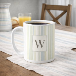Initial Neutral Dammig Blå Randig Rustik Bondgård Kaffemugg