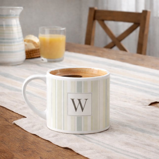 Initial Neutral Dusty Blue Stripe Rustic Farmhouse Espressomugg (Skapare uppladdad)