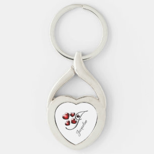 Initial och hörn twisted heart silverfärgad nyckelring