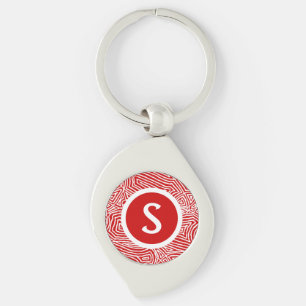 Initial på rött swirl silverfärgad nyckelring