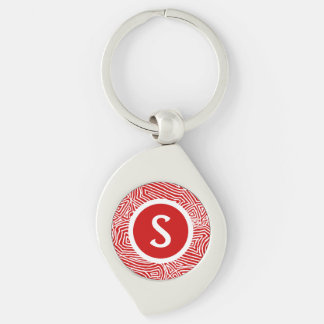 Initial på rött swirl silverfärgad nyckelring