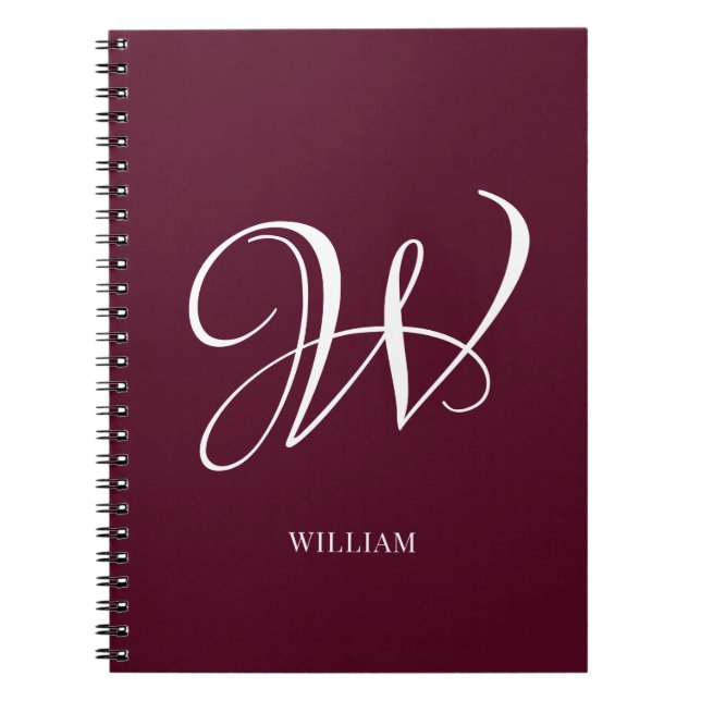 Initial Personlig Elegant Burgunder Monogram  Anteckningsbok (Framsidan)