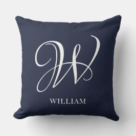 Initial Personlig Elegant Marinblå Monogram Kudde