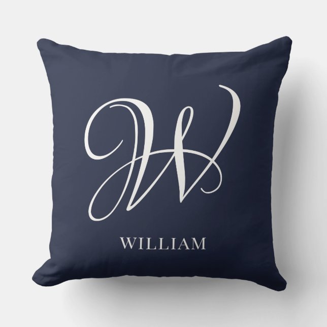 Initial Personlig Elegant Marinblå Monogram  Kudde (Framsida)