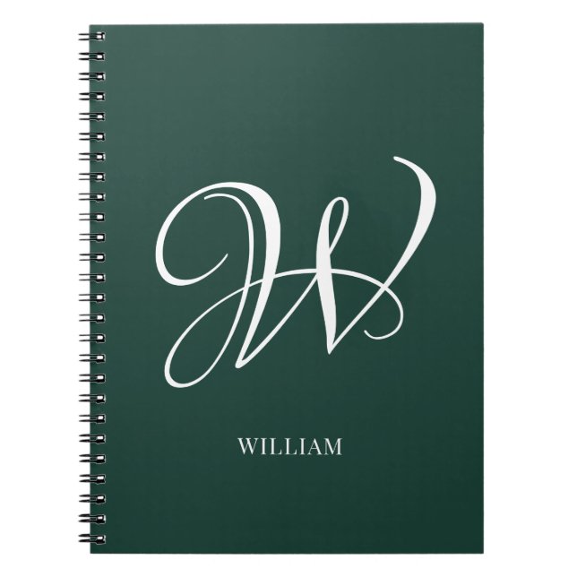 Initial Personlig Elegant Smaragdmonogram  Anteckningsbok (Framsidan)