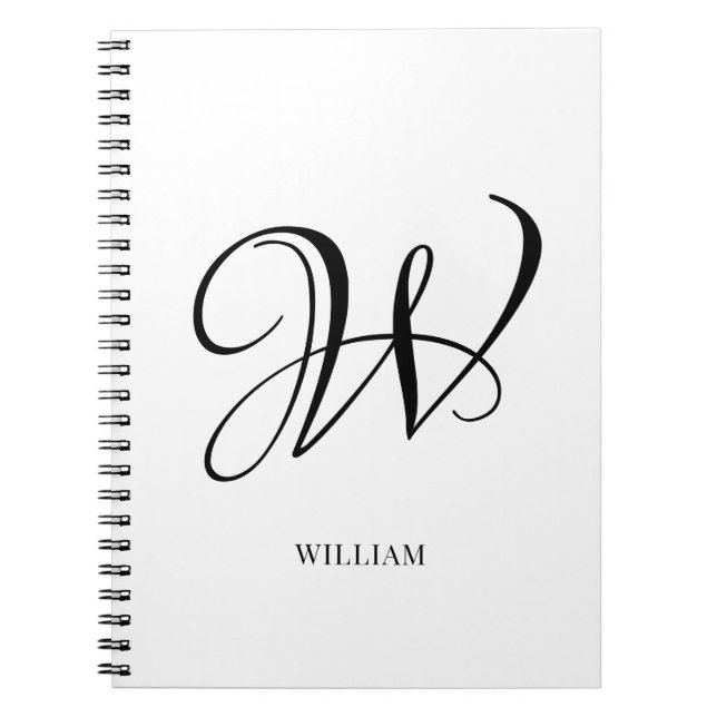 Initial Personlig Elegant Vit Monogram Anteckningsbok (Framsidan)
