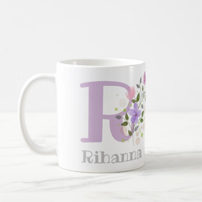 Initial Plus Namn med blommor. Blommig design Kaffemugg (Vänster)