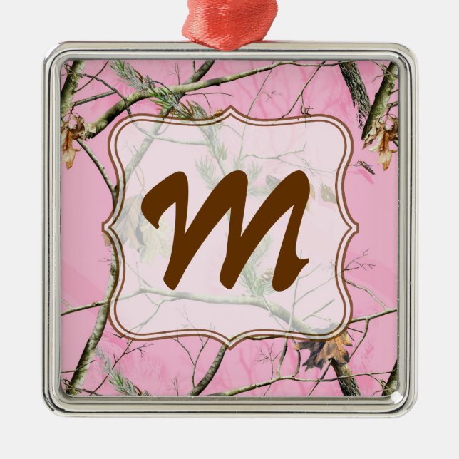 Initial prydnad för rosa Camo kamouflageMonogram Julgransprydnad Metall (Framsidan)