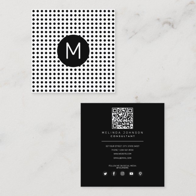 Initial QR-kodProfessionell för modern Contemporar Fyrkantigt Visitkort (Fram/baksida)