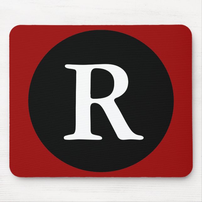 Initial R / Bokstav R Röd Svart & Vit Musmatta (Framsidan)