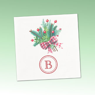 Initial, Red & Green Christmas Bouquet Party Paper Pappersservett