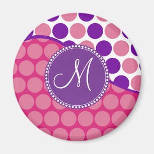 Initial rosa purpurfärgad polka dots för magnet