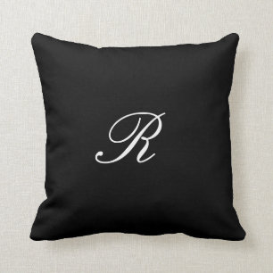 Initial svart för Monogram & enkel elegant för v Kudde