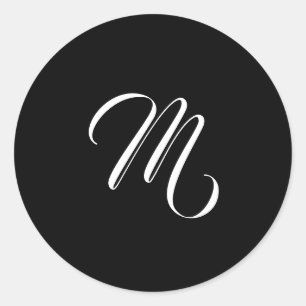Initial svart vit för Monogram Runt Klistermärke