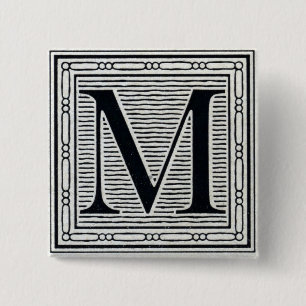 Initial träkloss för träsnitt för kvarterbrev "M" Knapp