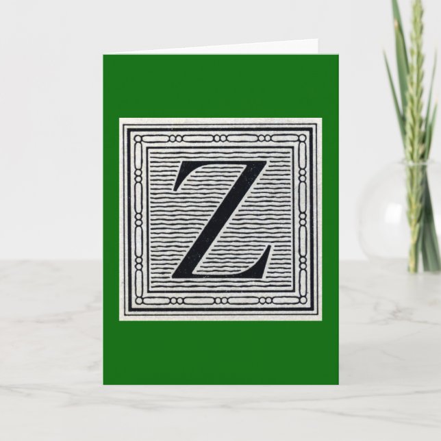 Initial träkloss för träsnitt för kvarterbrev "Z" Anteckningskort (Framsida)