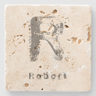 Initial Travertine för Monogram för Stenunderlägg