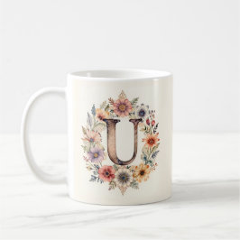 Initial U Blomma boho blommig Mugg