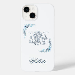 Initial "W" Blå Monogram Lugna Blommor