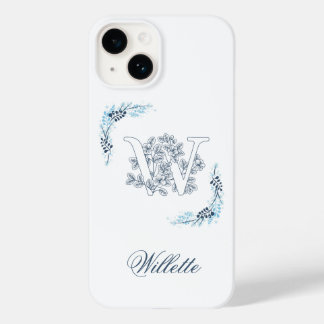 Initial "W" Blå Monogram Lugna Blommor