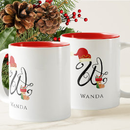 Initial W Monogram Elegant Modern Skript Jul Två-Tonad Mugg