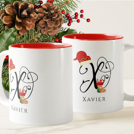 Initial X Namn Elegant Modern Skrift Jul Två-Tonad Mugg