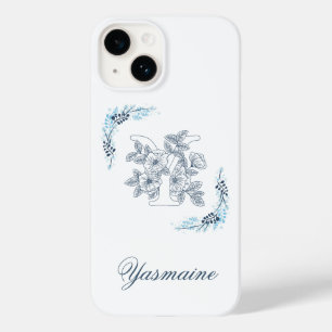 Initial "Y" Blå Monogram Lugna Blommor