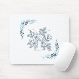 Initial "Y" Blå Monogram Lugna Blommor Musmatta