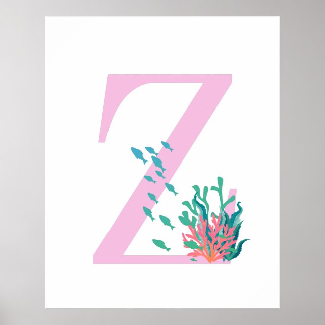 Initial Z Monogram Bokstav Rosa Turkos Ocean Affis Poster (Framsidan)