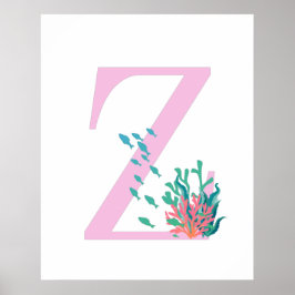 Initial Z Monogram-monogram Rosa Teal Hav Affisch