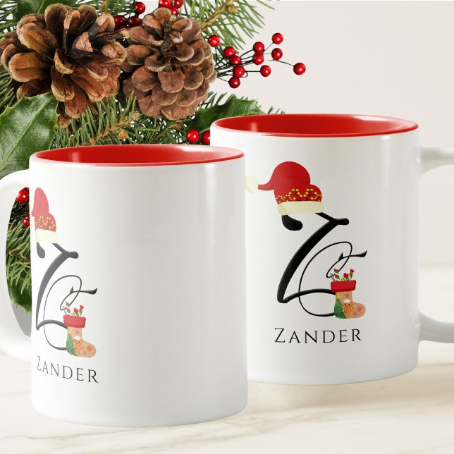 Initial Z Namn Elegant Skript Modern Jul Två-Tonad Mugg (Skapare uppladdad)