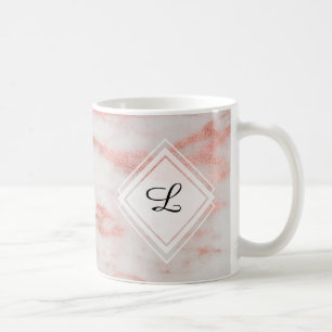 Initiala vit och rosa guld- marmorMonogram Kaffemugg