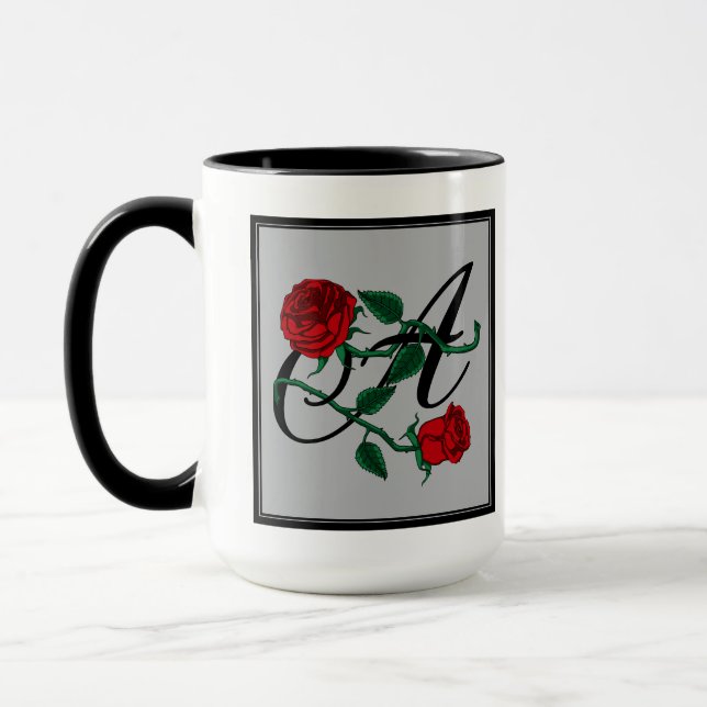 Initialbokstav A med röda rosor kaffe Mugg (Vänster)