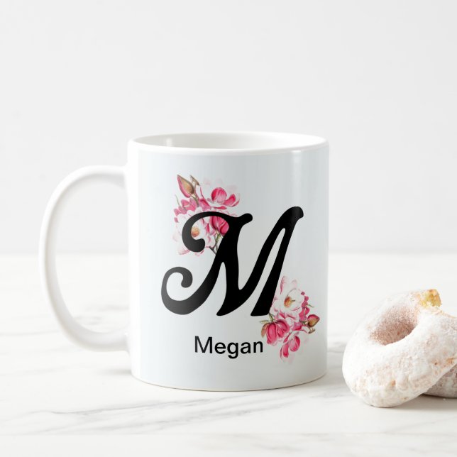Initialbokstav Blommig M Monogram Kaffe Mugg (Med munk)