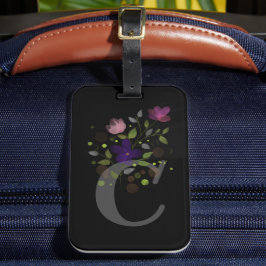 Initialbokstav C Plus Blommig Design Bagage Tag Bagagebricka