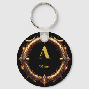 ✨ Initialbokstav Drak Ornamenterad Cirkelram ✨ Nyckelring