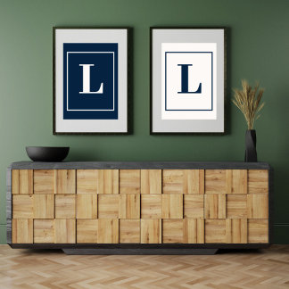 Initialbokstav | Grått modernt minimalistiskt mono Poster
