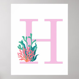 Initialbokstav H Monogram Rosa Teal Korall Affisch