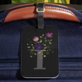 Initialbokstav I Plus Resväskemärke Med Blommönste Bagagebricka