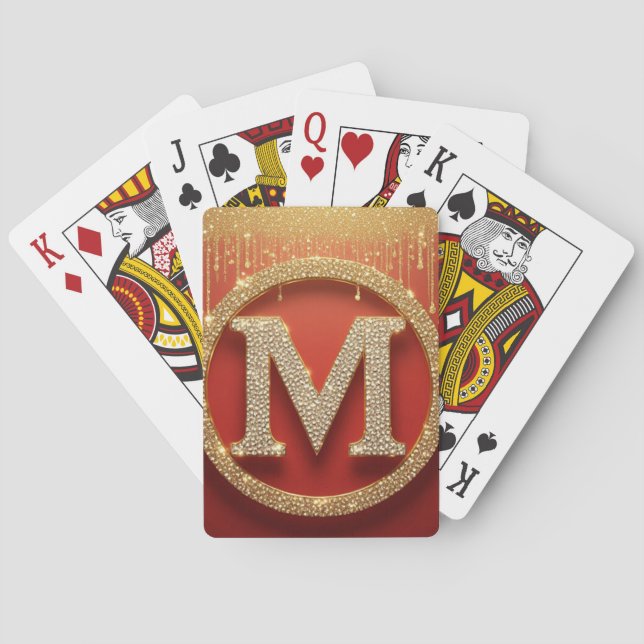 Initialbokstav M Guld Glitter Monogram Casinokort (Baksidan)
